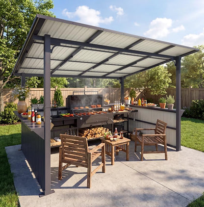 YODOLLA 3,7 x 3m Fahrradunterstand, Garten-Metallpergola, Dunkelgrau