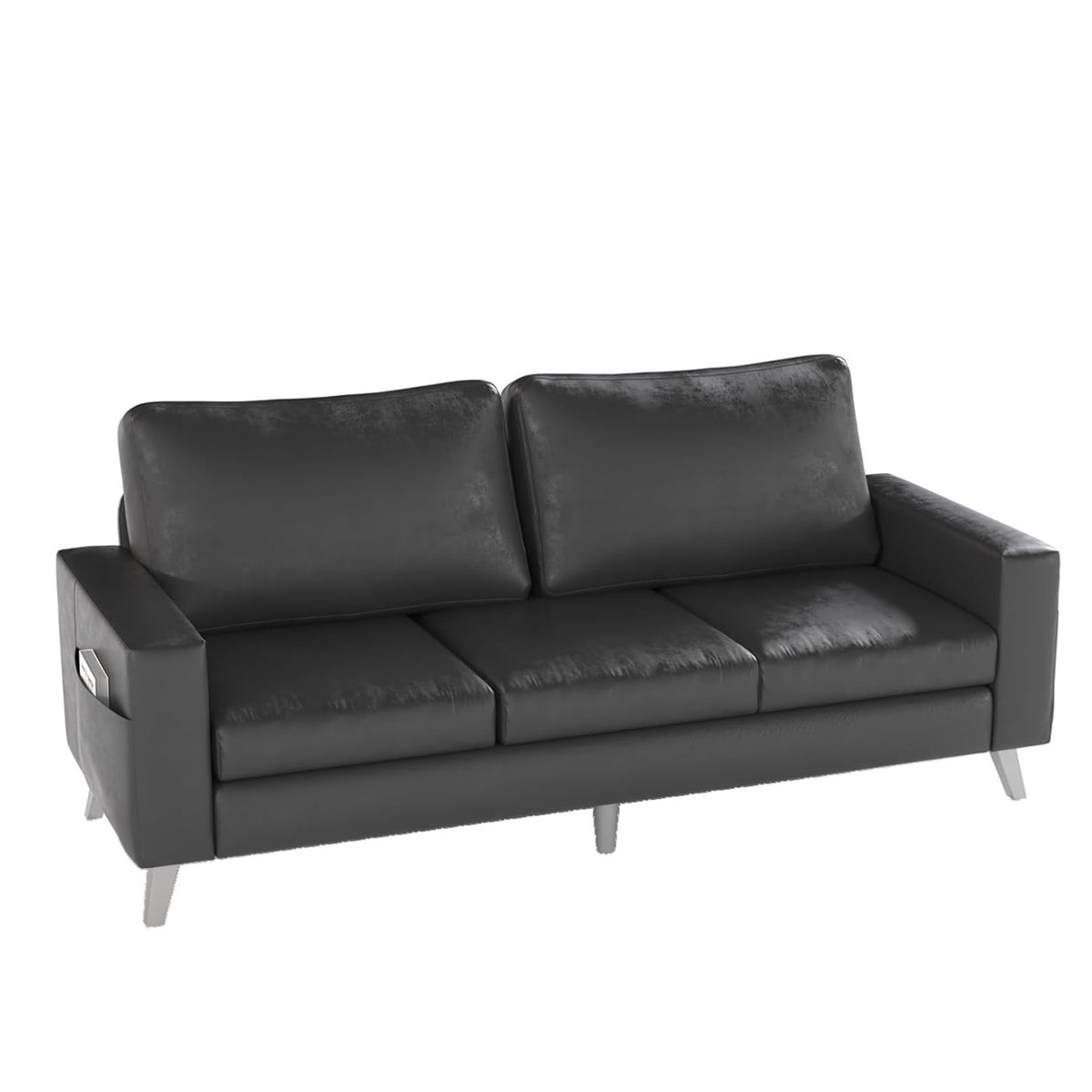 YODOLLA 3-Sitzer-Schlafsofa aus Kunstleder, 200 cm breit, schwarz