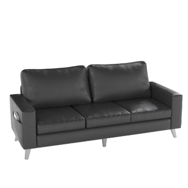YODOLLA 3-Sitzer-Schlafsofa aus Kunstleder, 200 cm breit, schwarz
