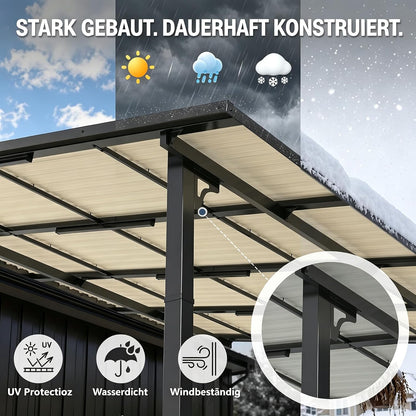 YODOLLA 3,7 x 3m Fahrradunterstand, Garten-Metallpergola, Dunkelgrau
