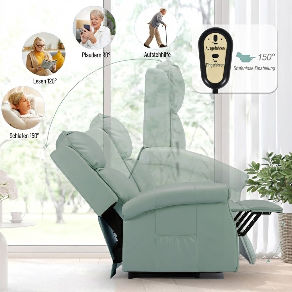 YODOLLA Elektrischer Lift-Sessel für Senioren, Kunstleder, Mintgrün