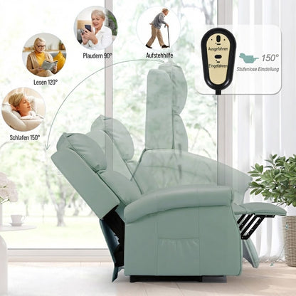 YODOLLA Elektrischer Lift-Sessel für Senioren, Kunstleder, Mintgrün