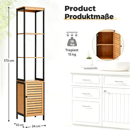 YODOLLA Hochschrank, Badezimmerschrank Bambus, Natur moderner badregal