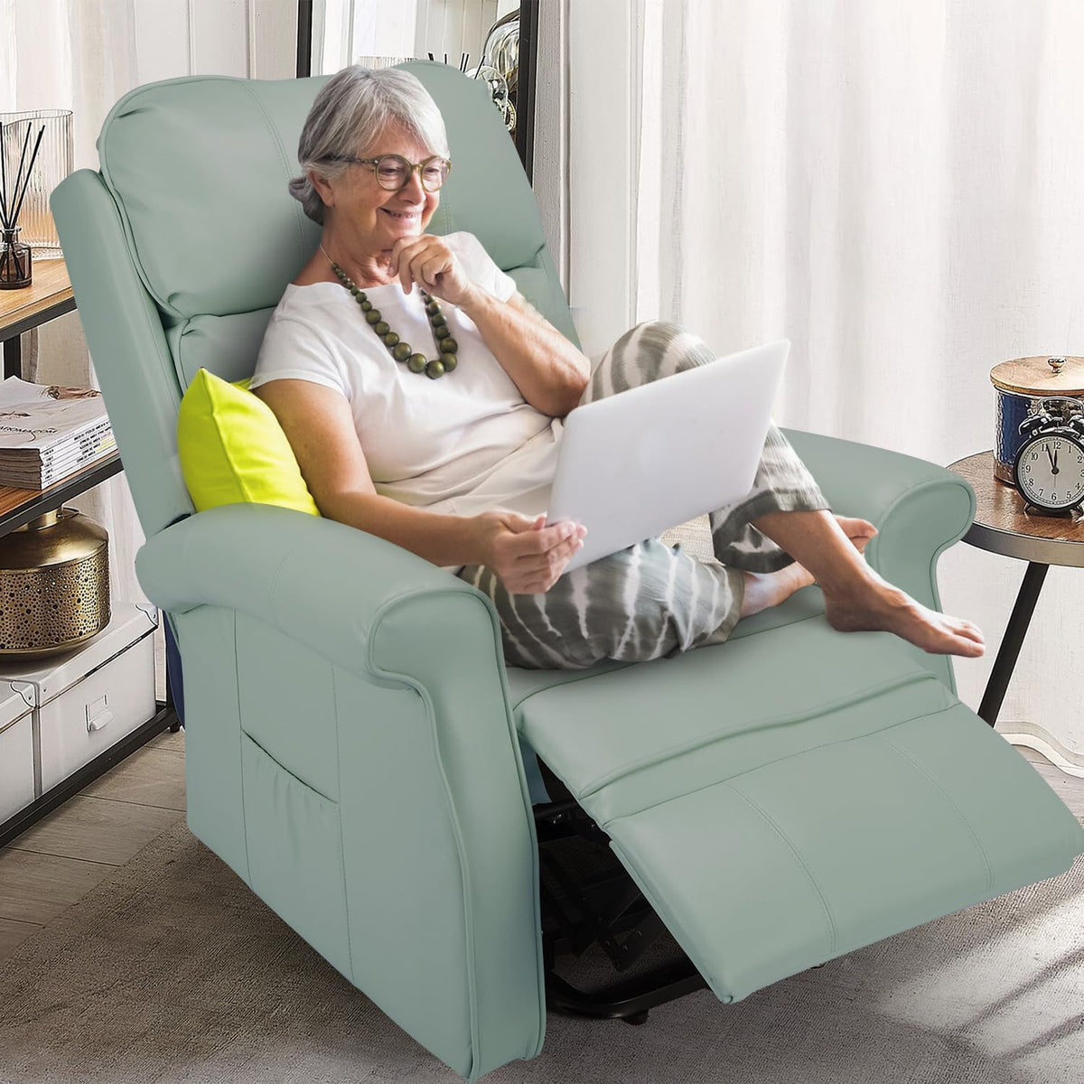 YODOLLA Elektrischer Lift-Sessel für Senioren, Kunstleder, Mintgrün