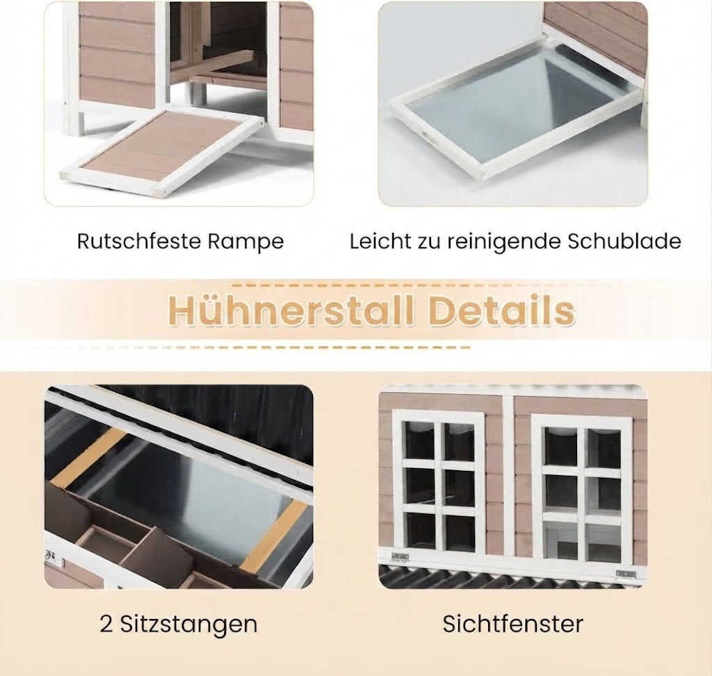 YODOLLA Hühnerstall 40", Holz, 3 abschließbare Nistkästen, Braun