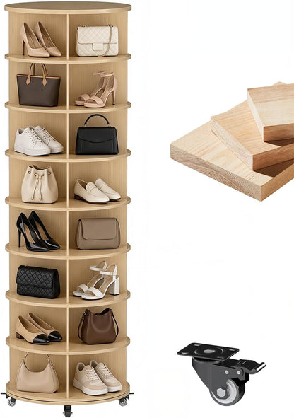 YODOLLA 8‑stufiges drehbares Schuhregal‑Turm‑Organizer (23.6''x23.6''x74'', Natur)