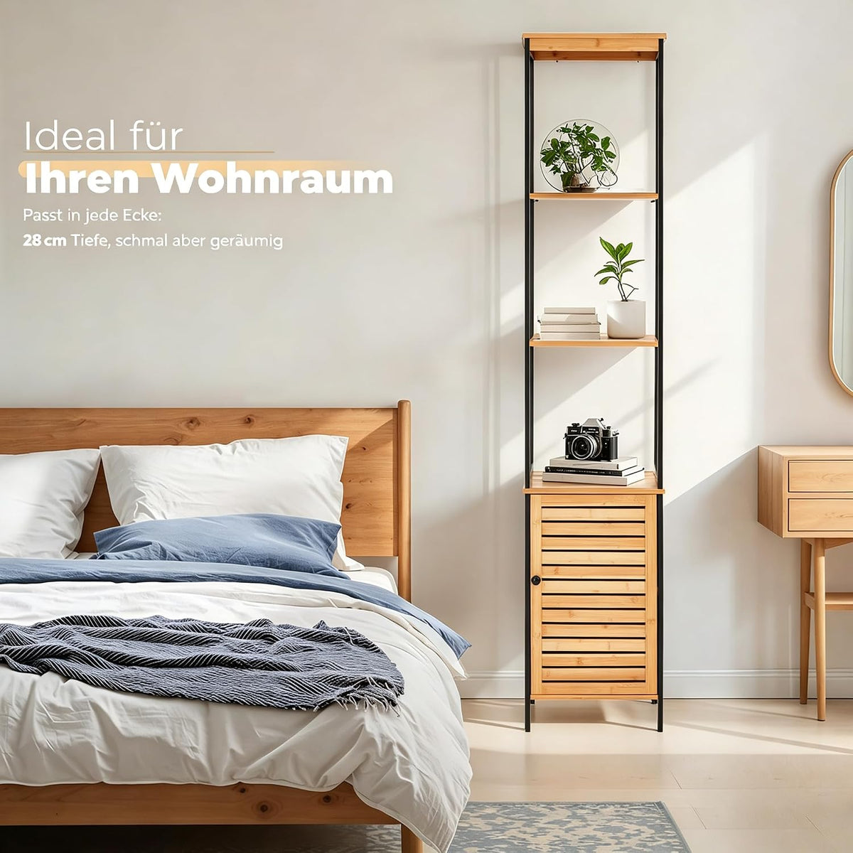 YODOLLA Hochschrank, Badezimmerschrank Bambus, Natur moderner badregal