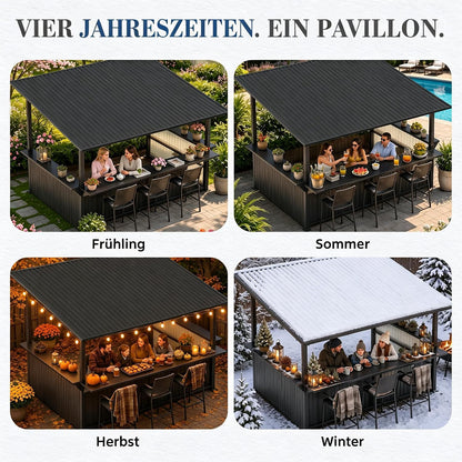 YODOLLA 3,7 x 3m Fahrradunterstand, Garten-Metallpergola, Dunkelgrau
