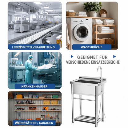 YODOLLA freistehende Edelstahl-Spüle mit Wasserhahn, Ablauf und Ablage