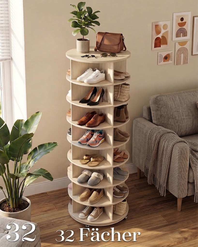 YODOLLA 8‑stufiges drehbares Schuhregal‑Turm‑Organizer (23.6''x23.6''x74'', Natur)