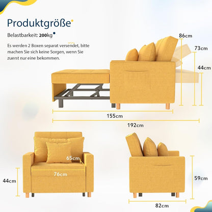 YODOLLA 36 Zoll verwandelbarer Stuhl mit Bettfunktion, Gelb