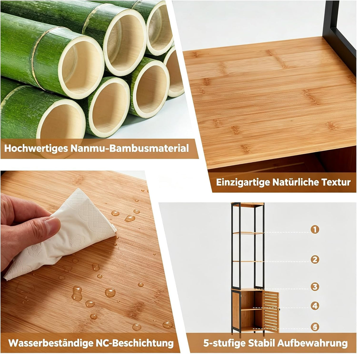 YODOLLA Hochschrank, Badezimmerschrank Bambus, Natur moderner badregal