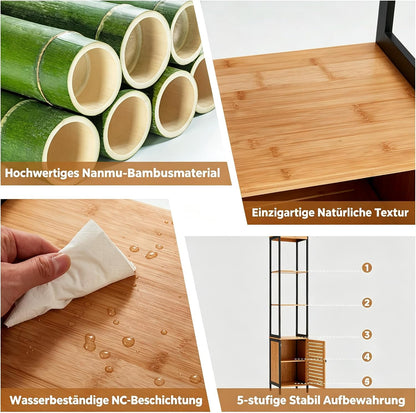 YODOLLA Hochschrank, Badezimmerschrank Bambus, Natur moderner badregal