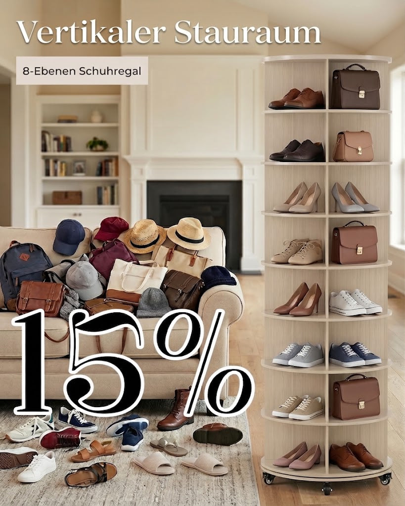 YODOLLA 8‑stufiges drehbares Schuhregal‑Turm‑Organizer (23.6''x23.6''x74'', Natur)