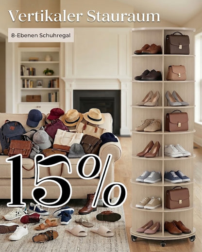 YODOLLA 8‑stufiges drehbares Schuhregal‑Turm‑Organizer (23.6''x23.6''x74'', Natur)