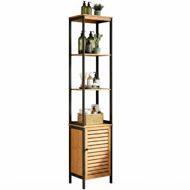 YODOLLA Hochschrank, Badezimmerschrank Bambus, Natur moderner badregal
