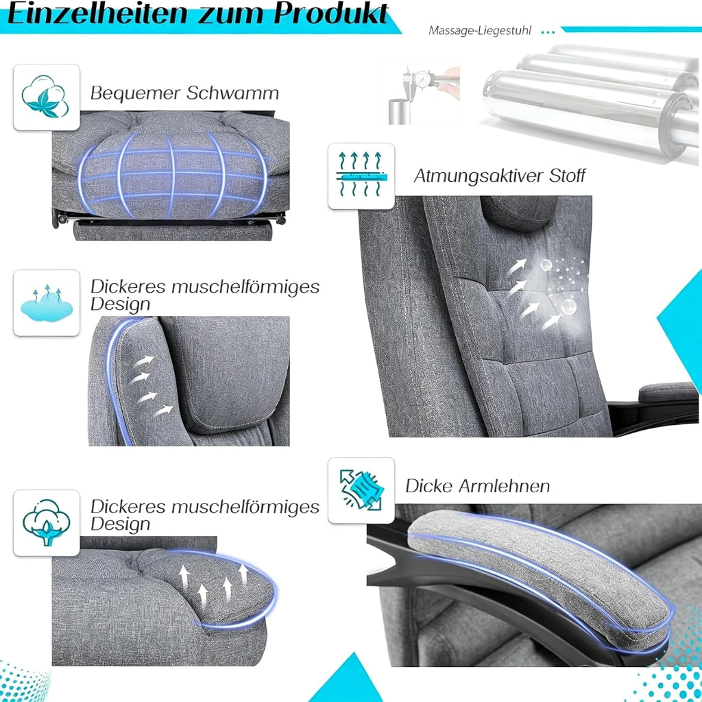 YODOLLA Ergonomisch Bürostuhl mit Fußstütze & Liegefunktion, Grau