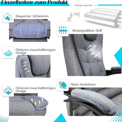 YODOLLA Ergonomisch Bürostuhl mit Fußstütze & Liegefunktion, Grau