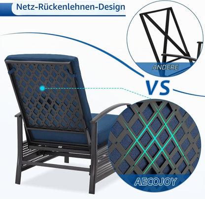 YODOLLA Gartensessel mit verstellbarer Rückenlehne und Relaxfunktion, Blau