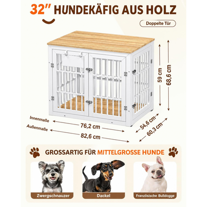 YODOLLA 83cm Hundekäfig Möbel, Hundebox mit Namensschild, 2 Türen, Weiß