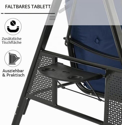 YODOLLA 3‑Sitzer Gartenschaukel mit Sonnendach & Polstern, Blau
