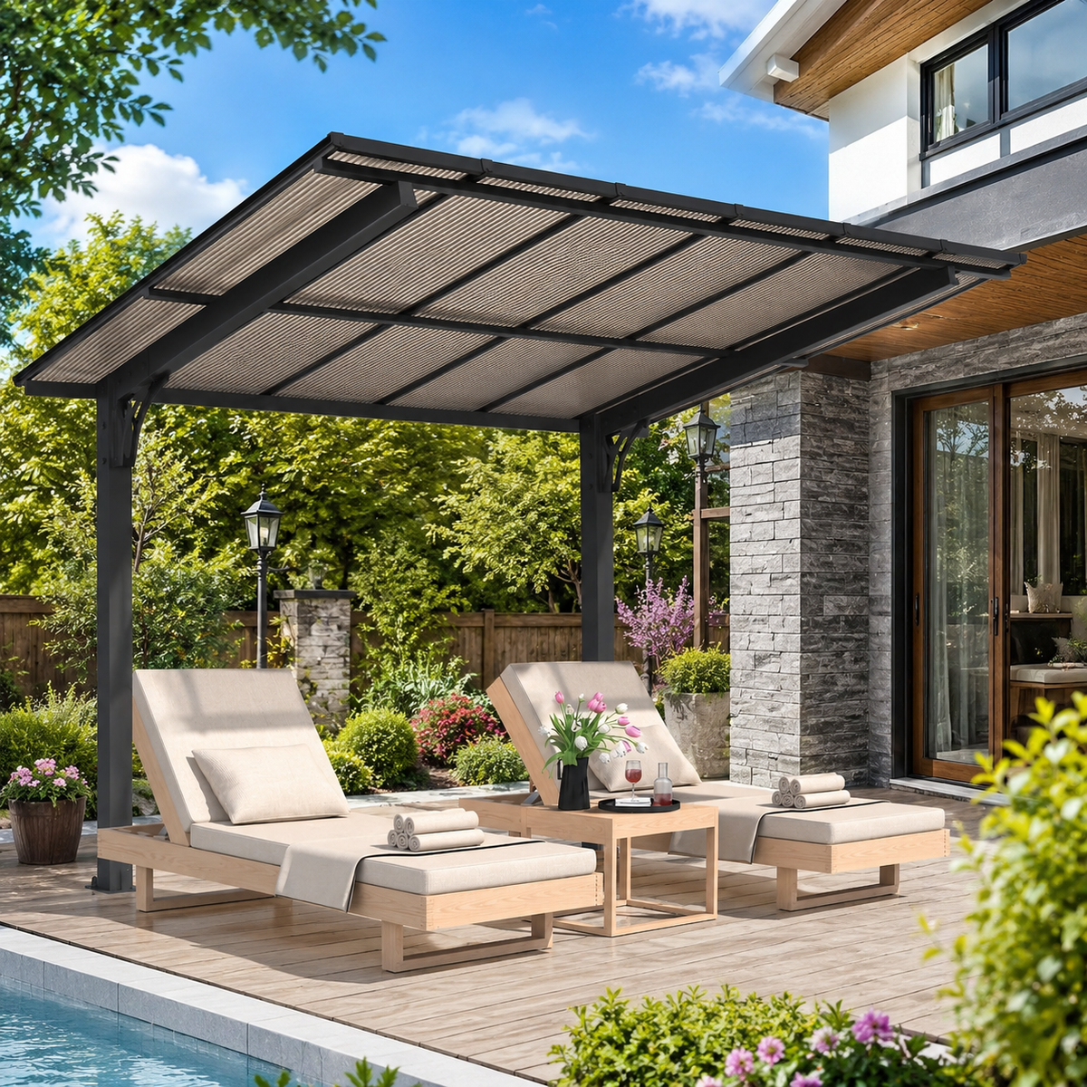 YODOLLA 8' x 8' Pavillon für die Terrasse, kleiner freistehender Pultdach-Pavillon