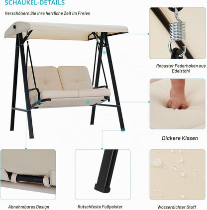 YODOLLA 2‑Sitzer Schaukelhängematte mit Sonnendach, Beige
