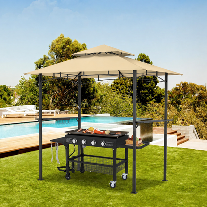YODOLLA 8' x 5' Outdoor-Grillpavillon mit Doppeldach, Beige