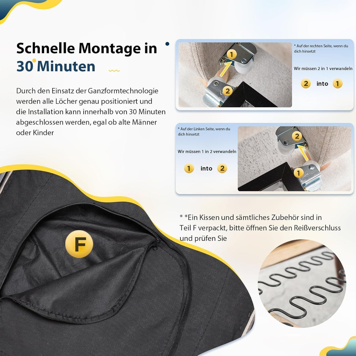 YODOLLA 36 Zoll verwandelbarer Stuhl mit Bettfunktion, Gelb