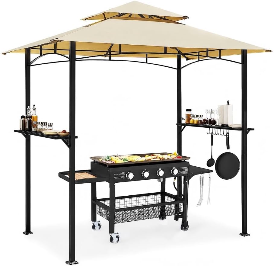 YODOLLA 8' x 5' Outdoor-Grillpavillon mit Doppeldach, Beige