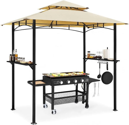 YODOLLA 8' x 5' Outdoor-Grillpavillon mit Doppeldach, Beige