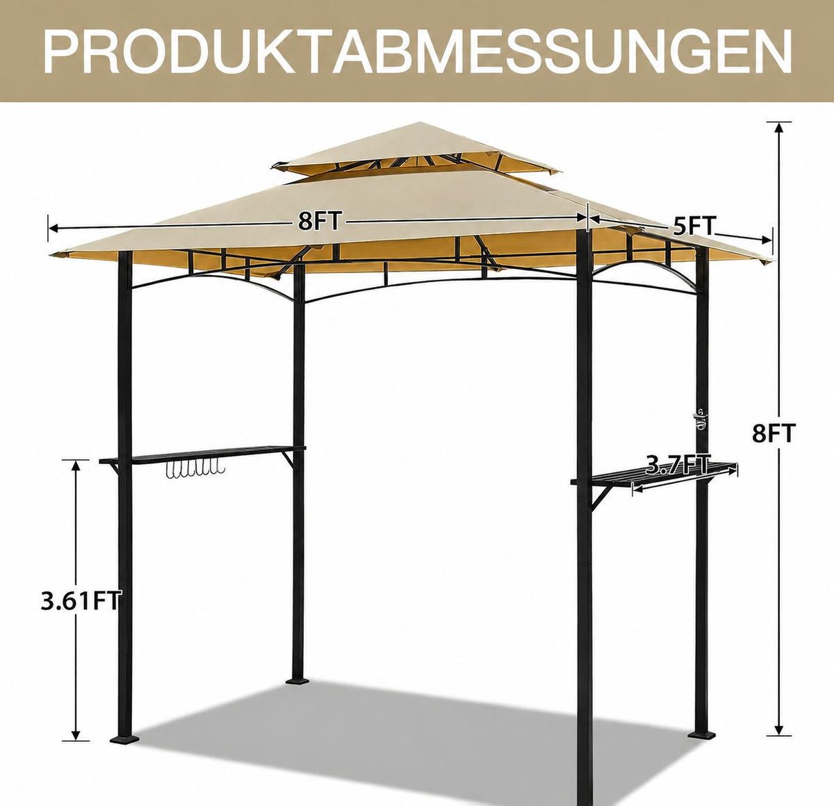 YODOLLA 8' x 5' Outdoor-Grillpavillon mit Doppeldach, Beige