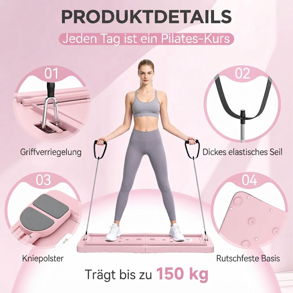 YODOLLA 5-in-1 faltbares Pilates-Reformer-Brett mit LED-Zähler, Pink