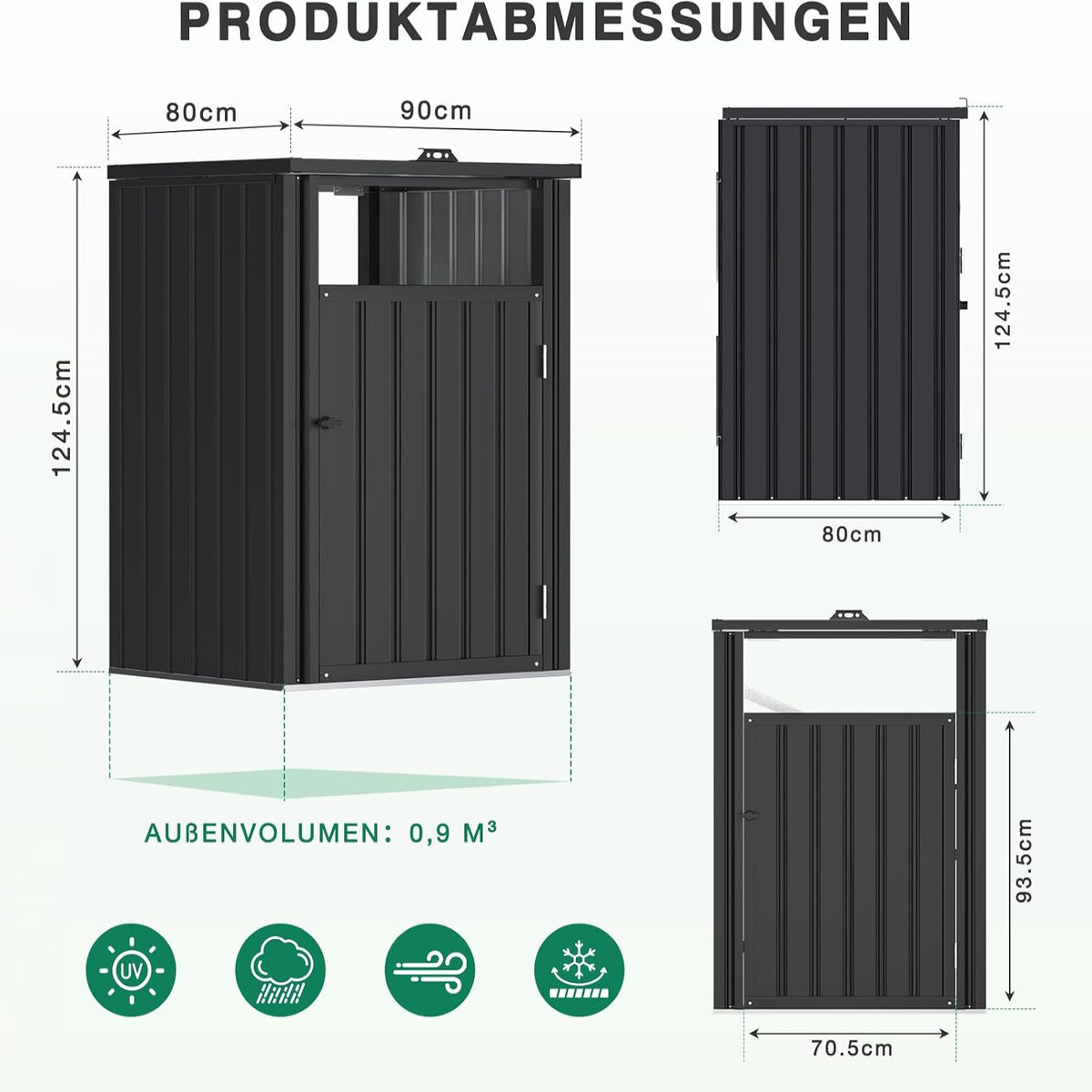 YODOLLA Mülltonnenbox, Set aus 4 abschließbaren Aufbewahrungsboxen, Dunkelgrau