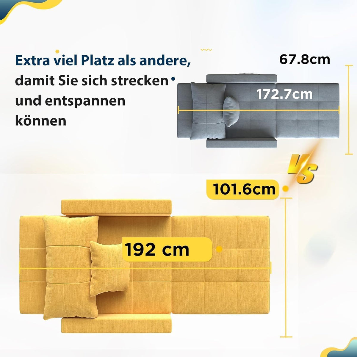 YODOLLA 36 Zoll verwandelbarer Stuhl mit Bettfunktion, Gelb
