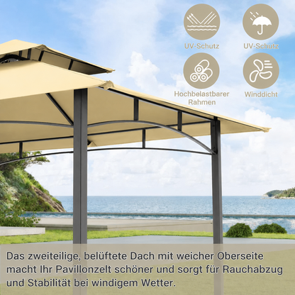YODOLLA 8' x 5' Outdoor-Grillpavillon mit Doppeldach, Beige