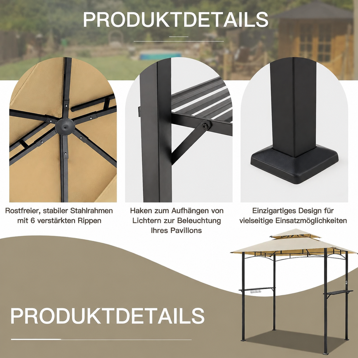 YODOLLA 8' x 5' Outdoor-Grillpavillon mit Doppeldach, Beige