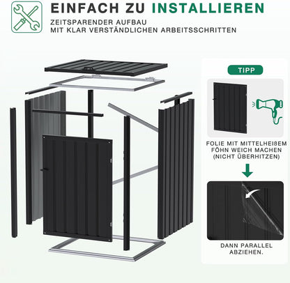 YODOLLA Mülltonnenbox, Set aus 4 abschließbaren Aufbewahrungsboxen, Dunkelgrau
