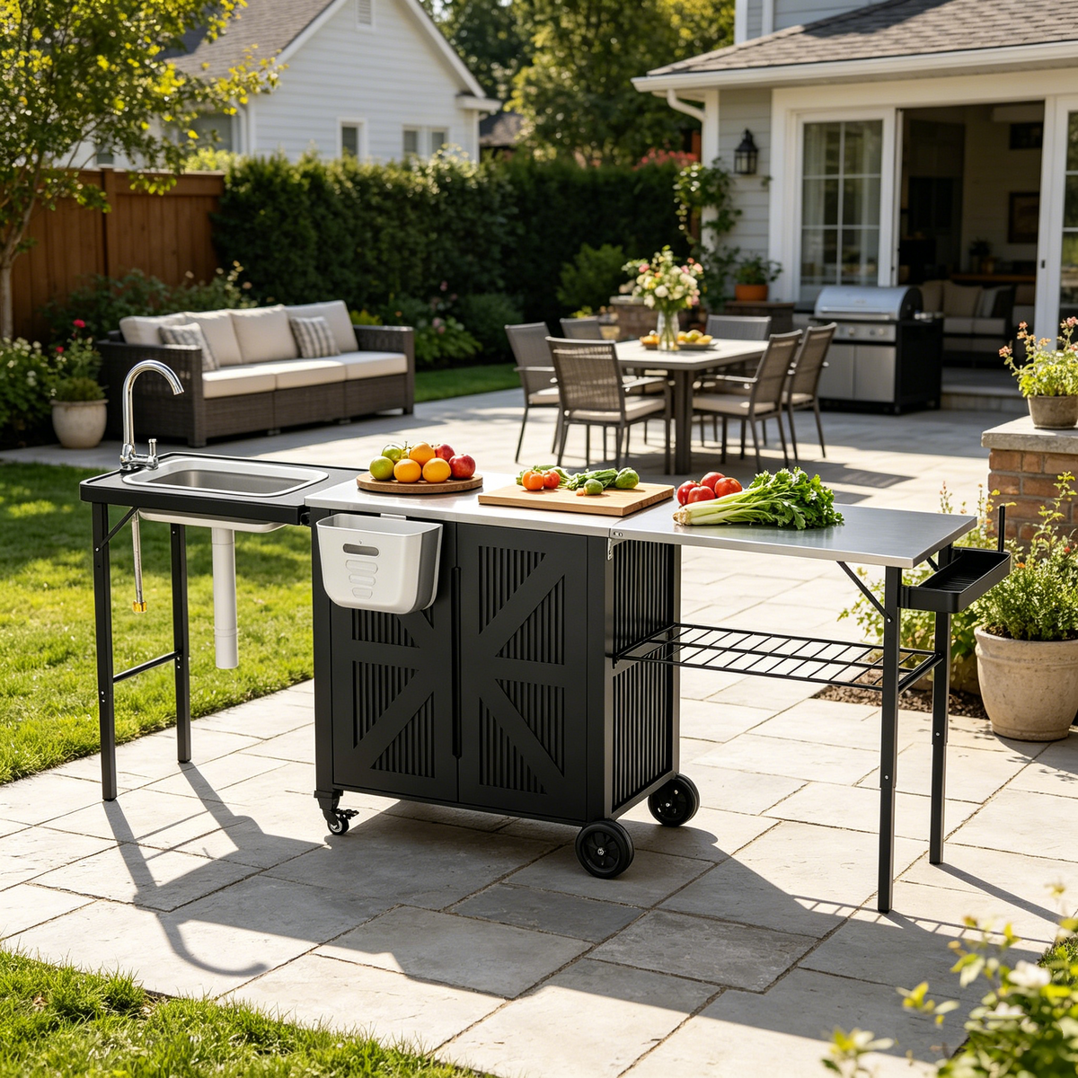 YODOLLA Grillwagen, klappbare outdoorküche aus Edelstahl für Terrasse