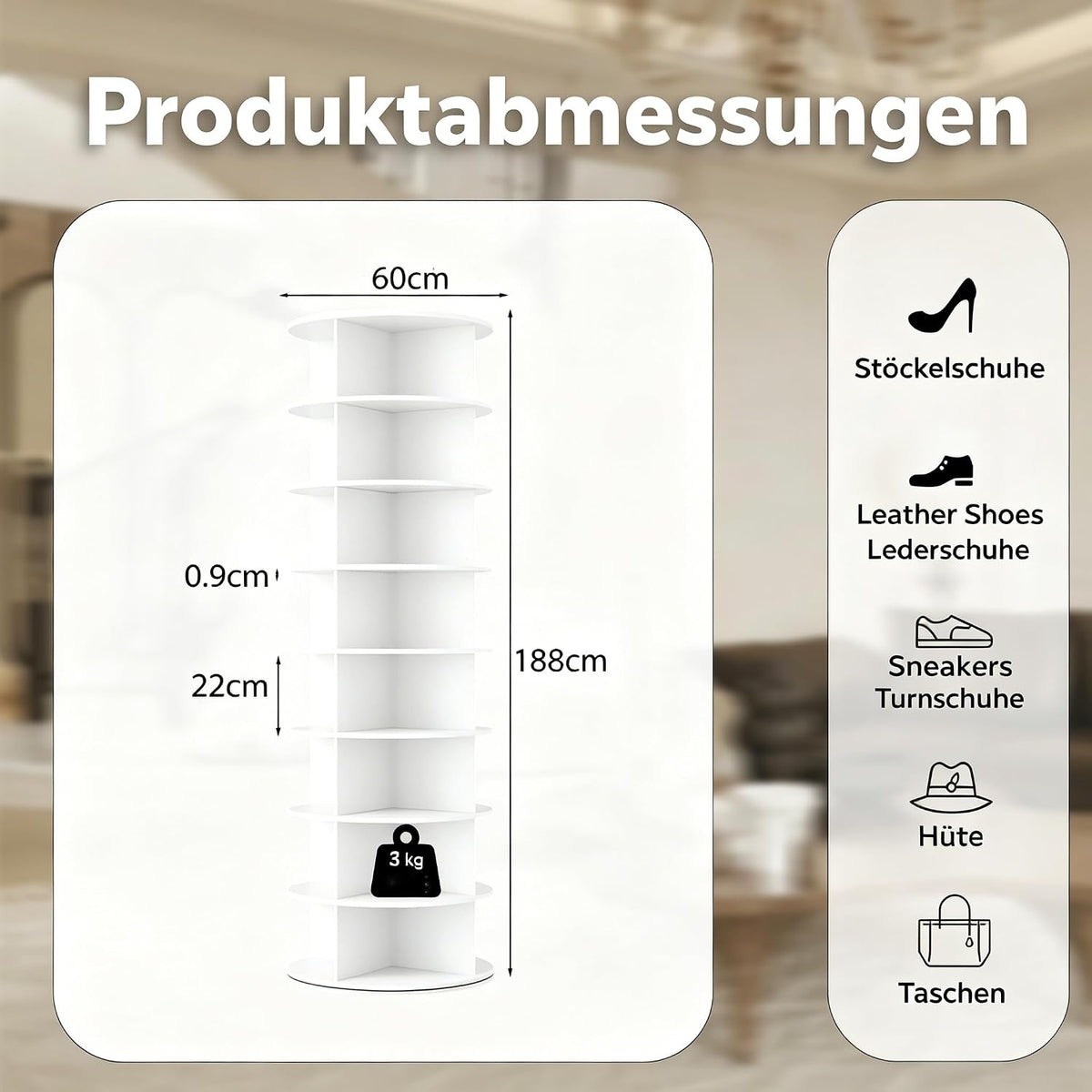 YODOLLA Drehbares Schuhschrank, 360° Schuhregal mit 4 Rollen, Weiß