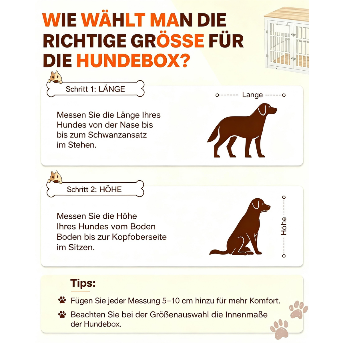 YODOLLA 83cm Hundekäfig Möbel, Hundebox mit Namensschild, 2 Türen, Weiß