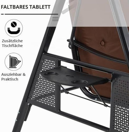YODOLLA 3‑Sitzer Gartenschaukel mit Sonnendach & Polstern, Beige