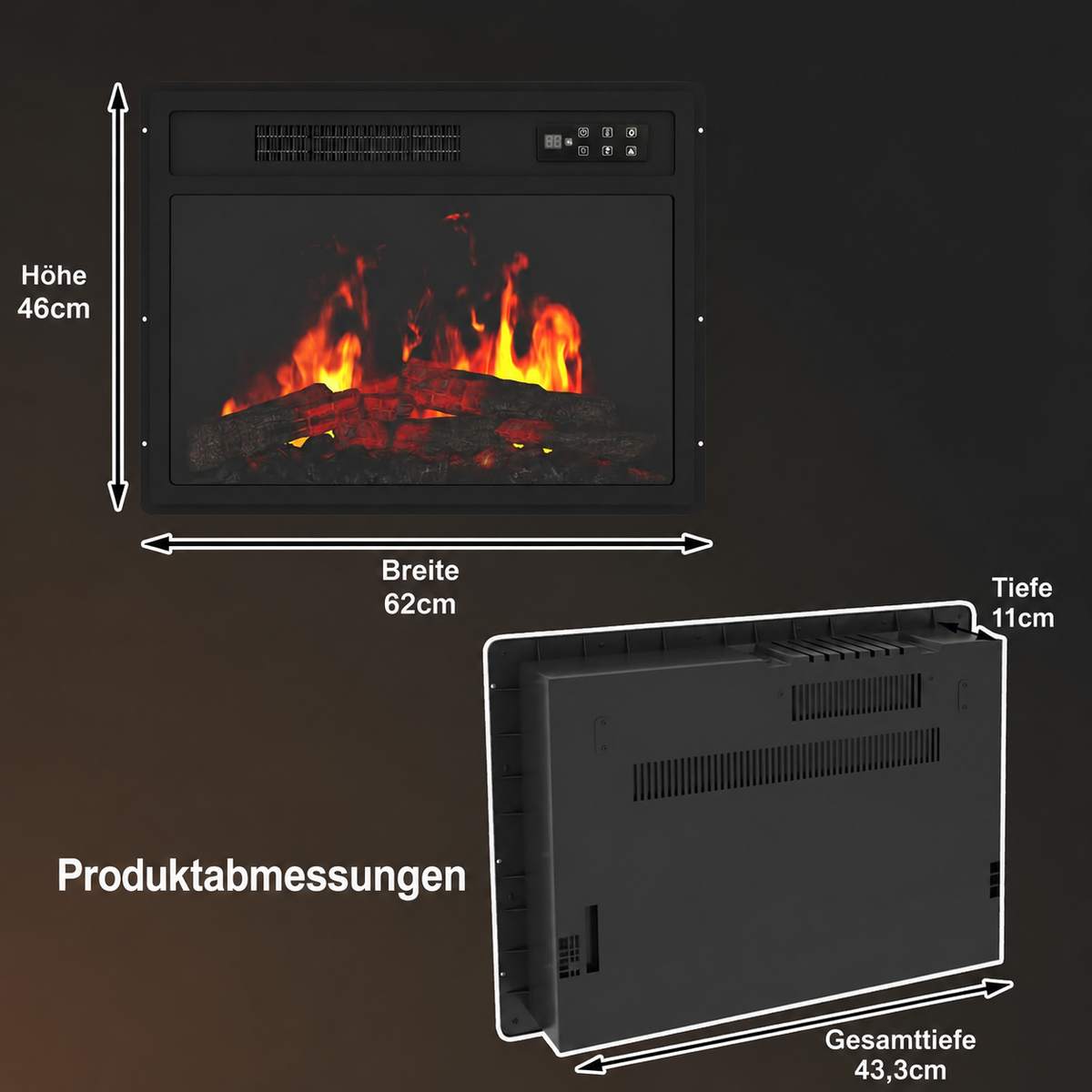 YODOLLA Elektrischer Kamin, 58 cm / 23″ Kamin-Heizgerät mit Fernbedienung, Schwarz