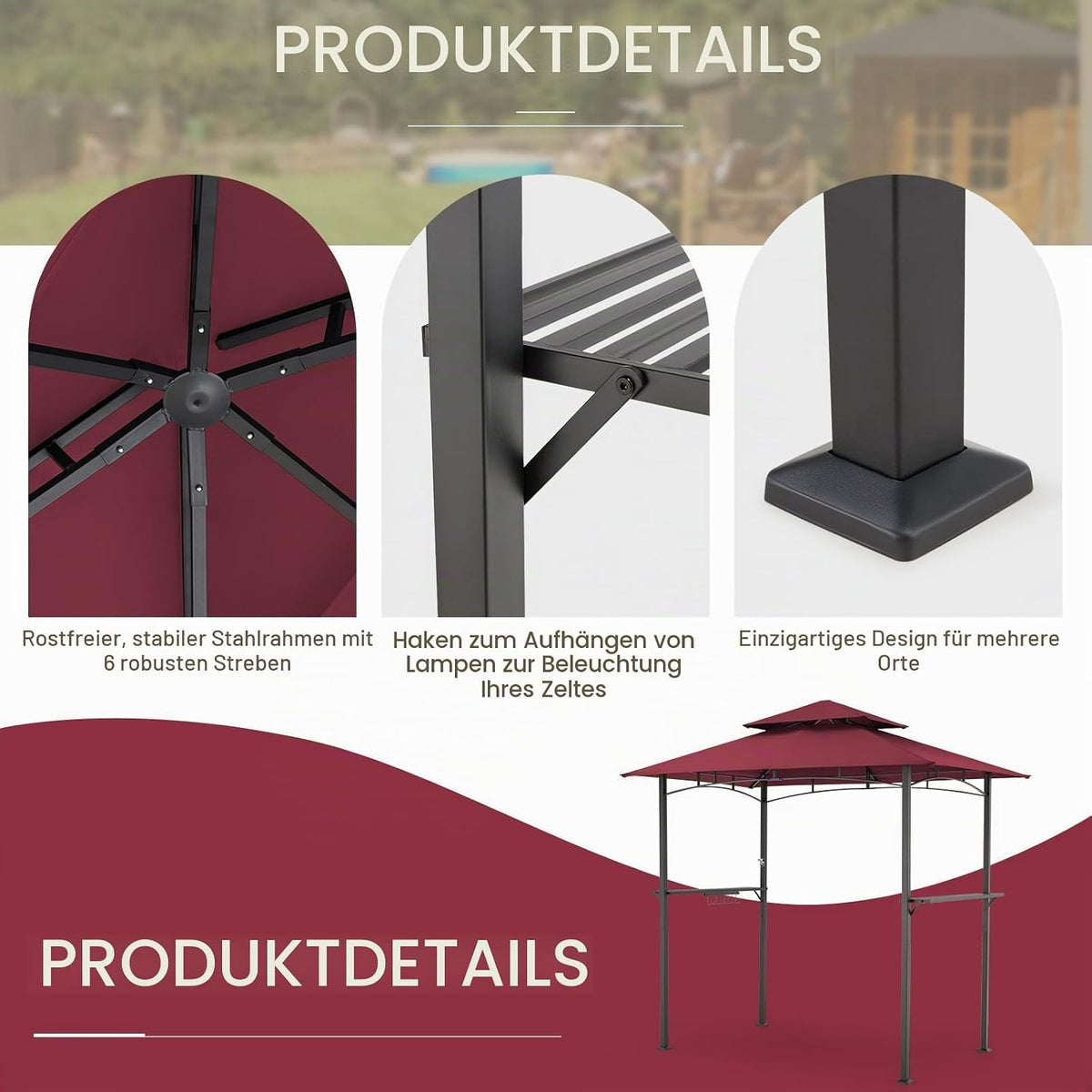 YODOLLA  8' x 5' Outdoor-Grillpavillon mit Doppeldach,  Weinrot