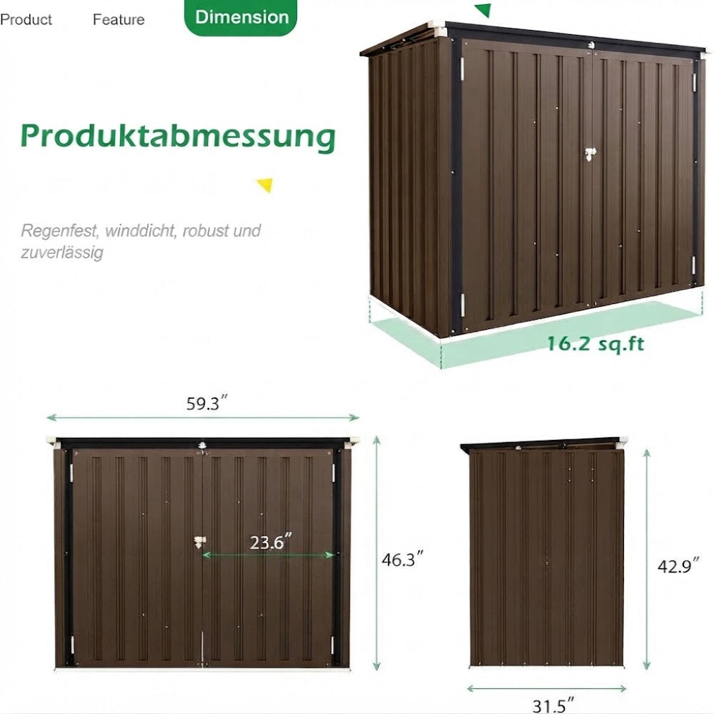 YODOLLA horizontaler Außen-Lagerschuppen mit 46 Kubikfuß Stauraum, Braun