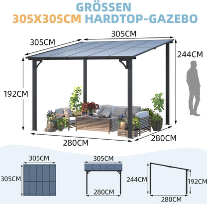 YODOLLA 3 x 3 m Terrassenüberdachung für Garten, Schwarz