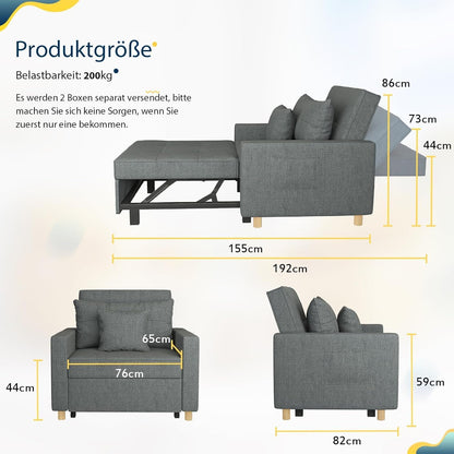 YODOLLA 36 Zoll verwandelbarer Stuhl mit Bettfunktion, Dunkelgrau
