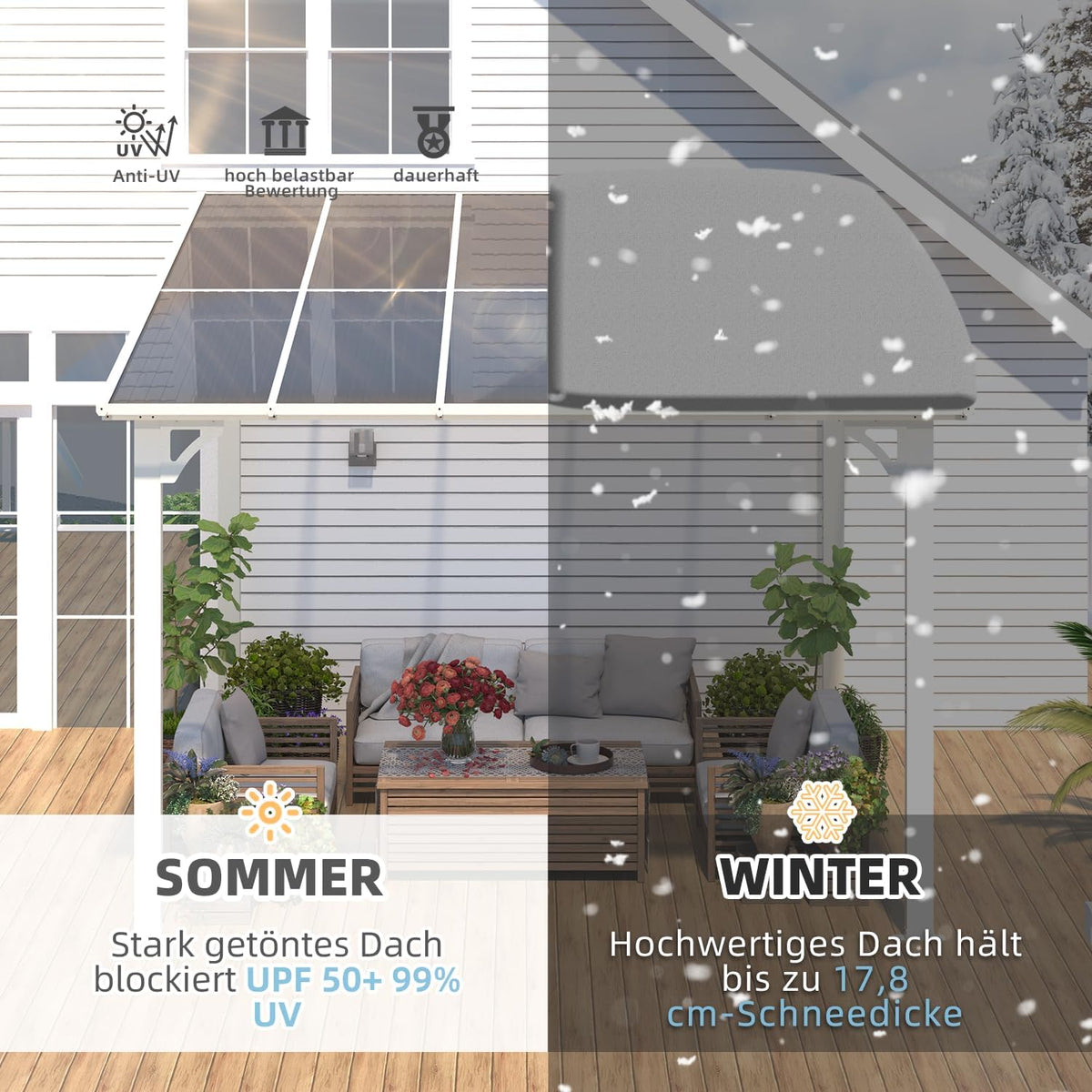YODOLLA 3 x 3 m Terrassenüberdachung für Garten, Schwarz