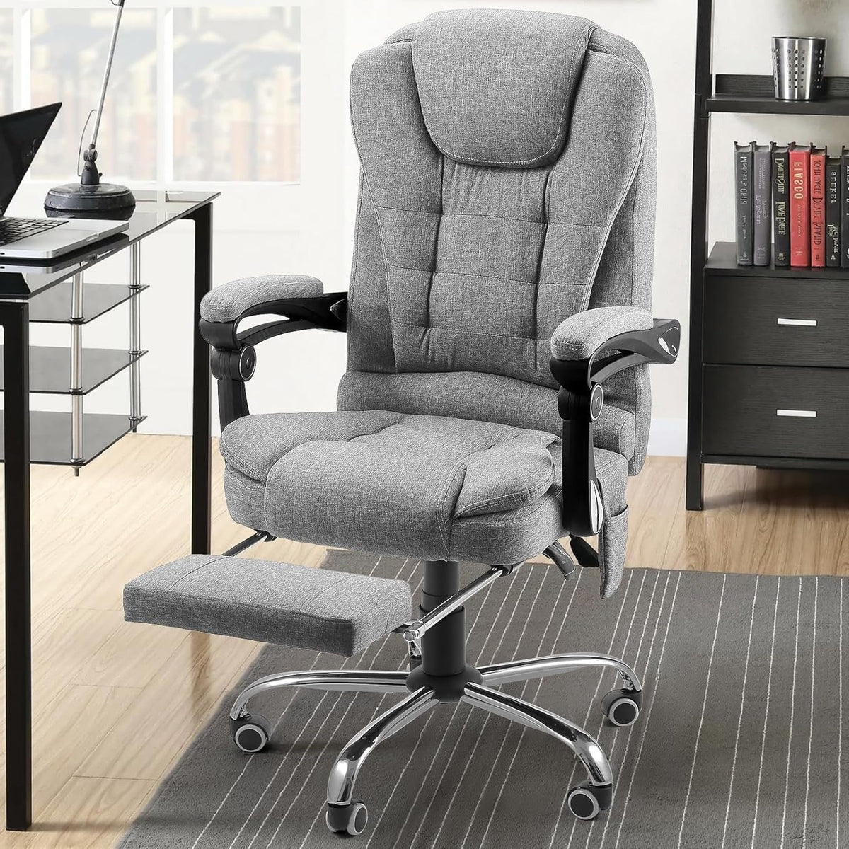 YODOLLA Ergonomisch Bürostuhl mit Fußstütze & Liegefunktion, Grau