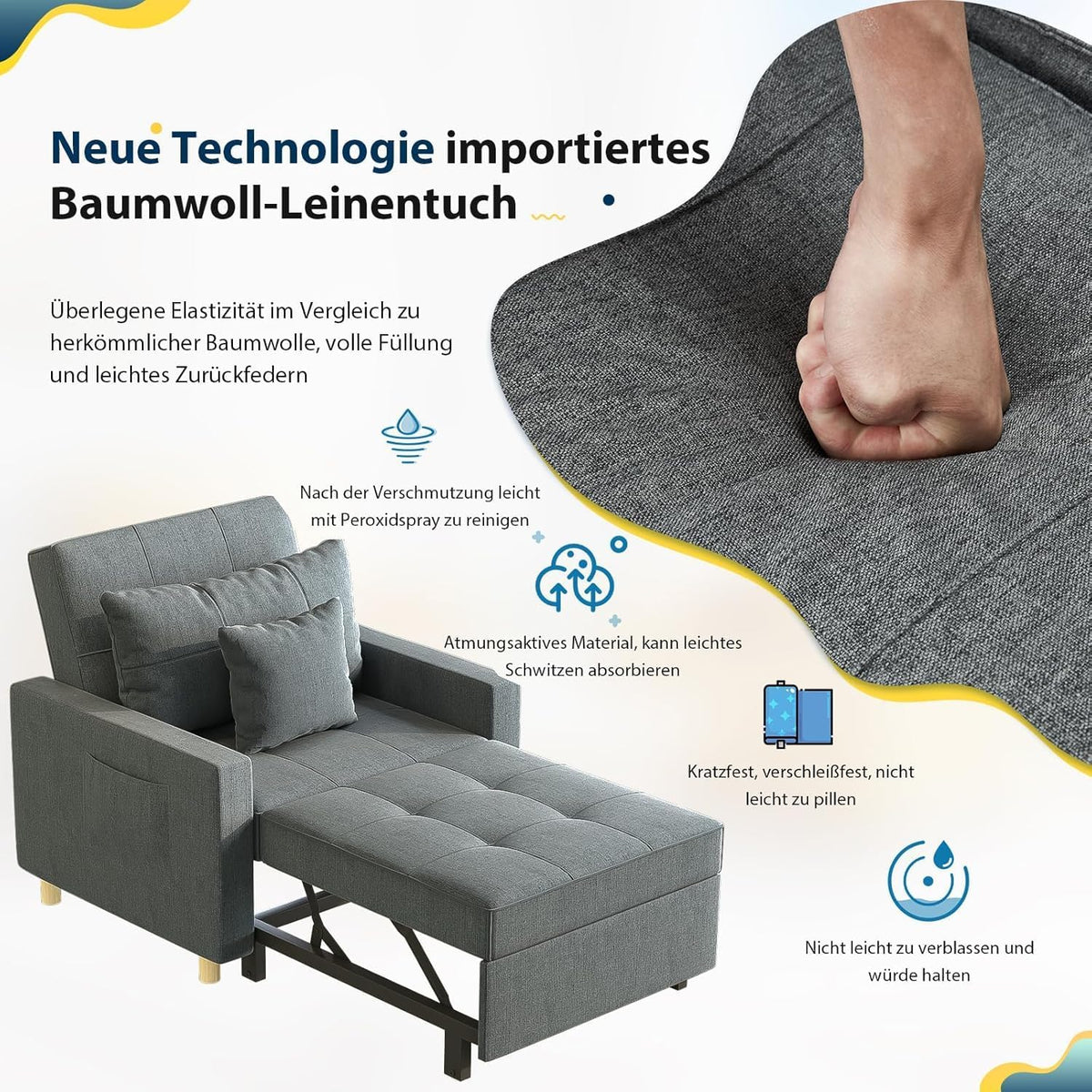 YODOLLA 36 Zoll verwandelbarer Stuhl mit Bettfunktion, Dunkelgrau
